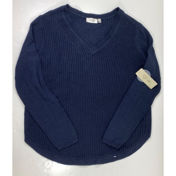 RD Style Womens Navy Blue V-Neck Pullover Long Sleeve Sweater Cotton Size XXL - Picture 1 of 5